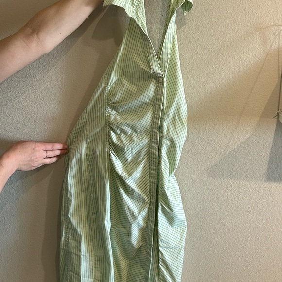 Striped green button up dress with collar - Picture 3 of 3